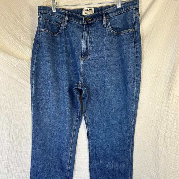 Kirkland Signature Wms Blue Jeans Sz 16 High Rise Straight Leg Cotton/Poly - Picture 1 of 11